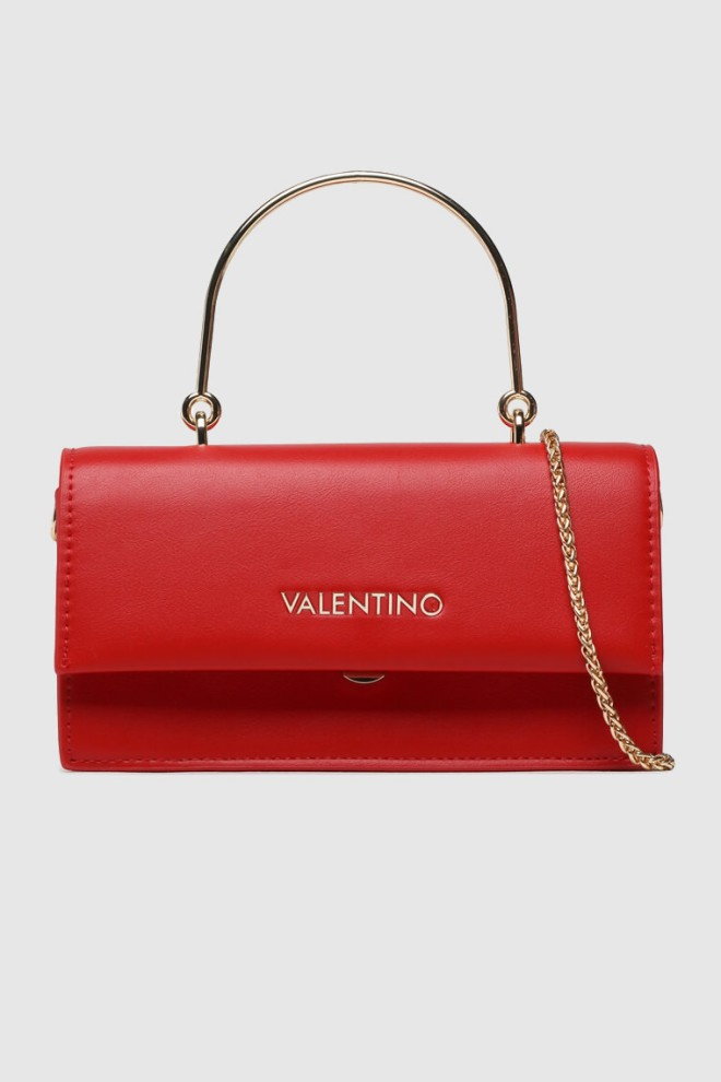 VALENTINO Czerwona kopertówka z metalową rączką sand satchel