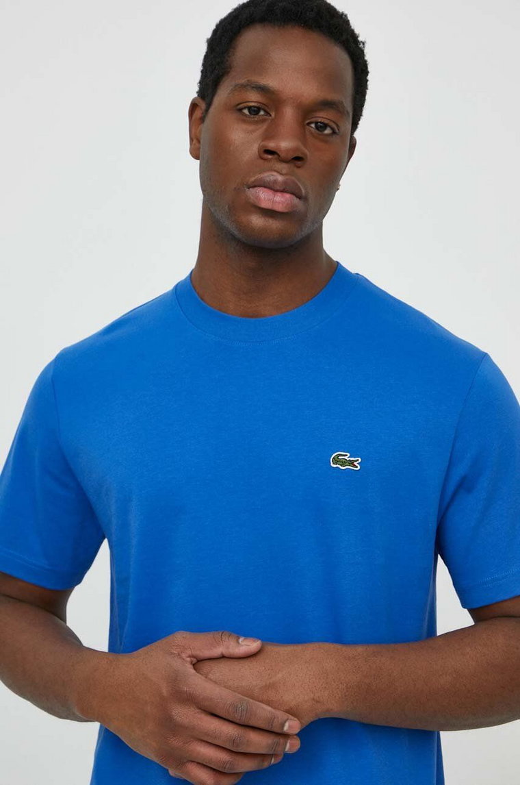 Lacoste t-shirt bawełniany męski kolor niebieski gładki