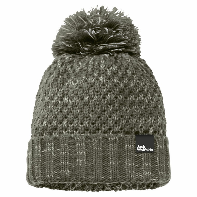 Damska czapka z pomponem Jack Wolfskin HIGHLOFT KNIT CAP WOMEN dusty olive - S