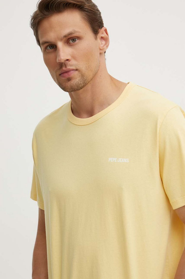 Pepe Jeans t-shirt bawełniany AARON męski kolor żółty z nadrukiem PM509426