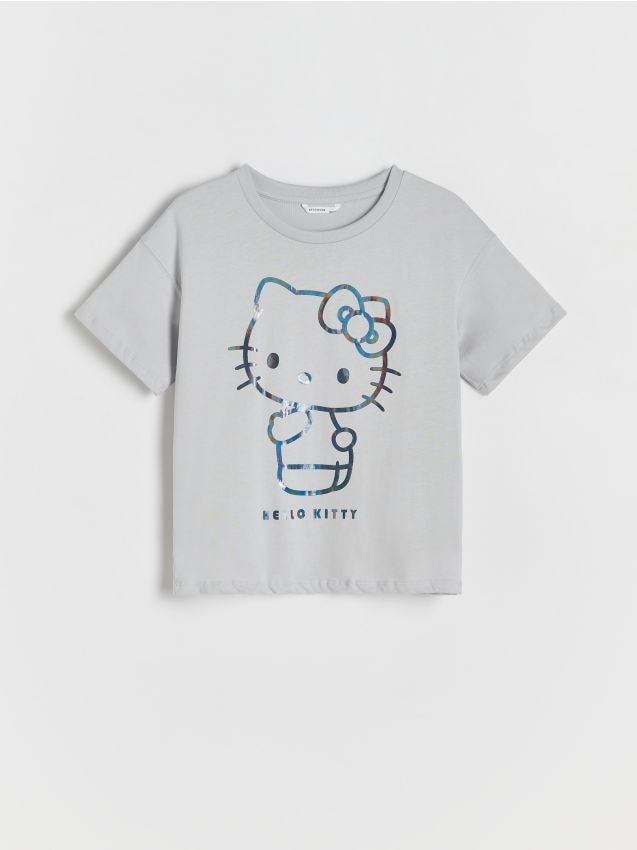 Reserved - T-shirt z nadrukiem Hello Kitty - jasnoszary