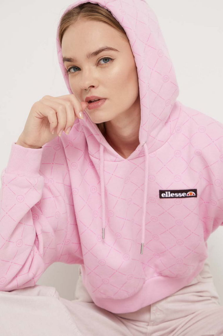 Ellesse bluza damska kolor różowy z kapturem wzorzysta