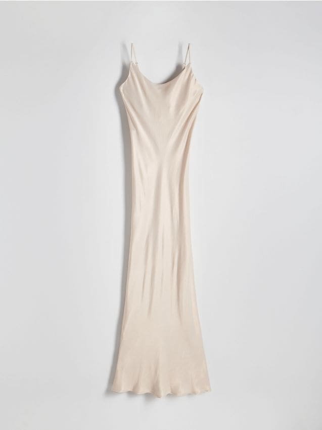 Reserved - Satynowa sukienka maxi z wiskozy - beżowy