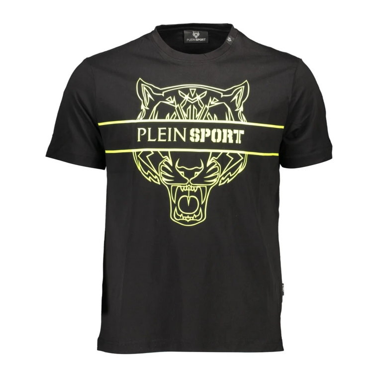 Czarna bawełniana koszulka z nadrukiem Plein Sport