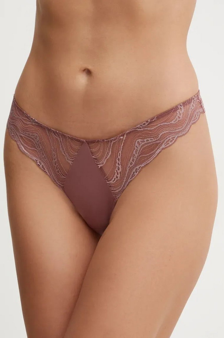 Calvin Klein Underwear stringi kolor różowy z koronki 000QF8093E