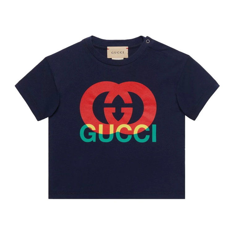 Niebieska Bawełniana Koszulka Dziecięca z Nadrukiem Interlocking G Gucci