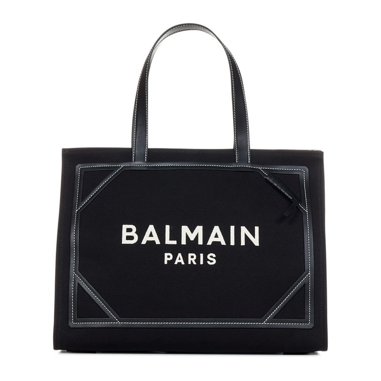 Czarna skórzana torba z haftowanym logo Balmain