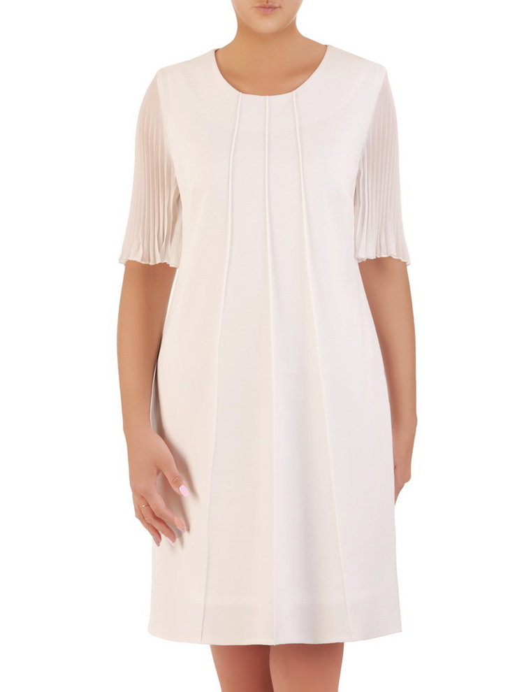 Biała sukienka z ozdobnymi, plisowanymi rękawami 32881