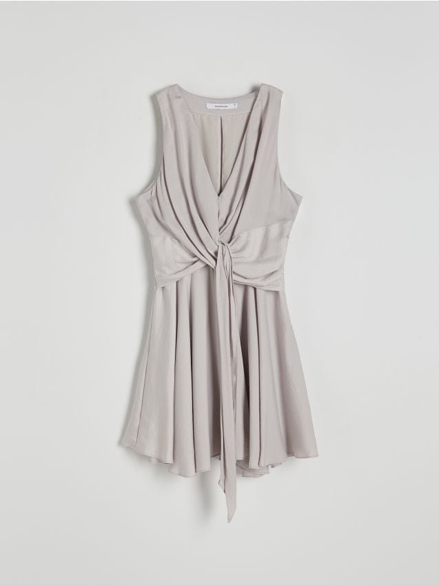 Reserved - Sukienka z ozdobnym wiązaniem - srebrny