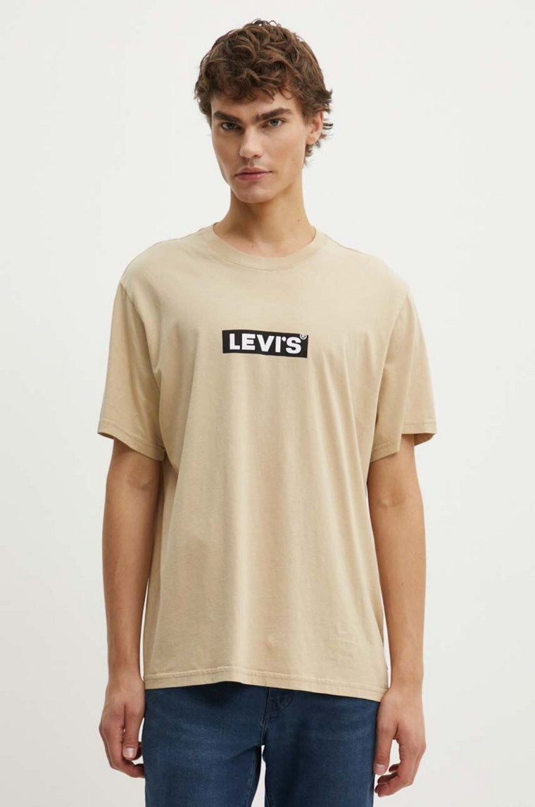 Levi's t-shirt bawełniany męski kolor beżowy z nadrukiem A2082