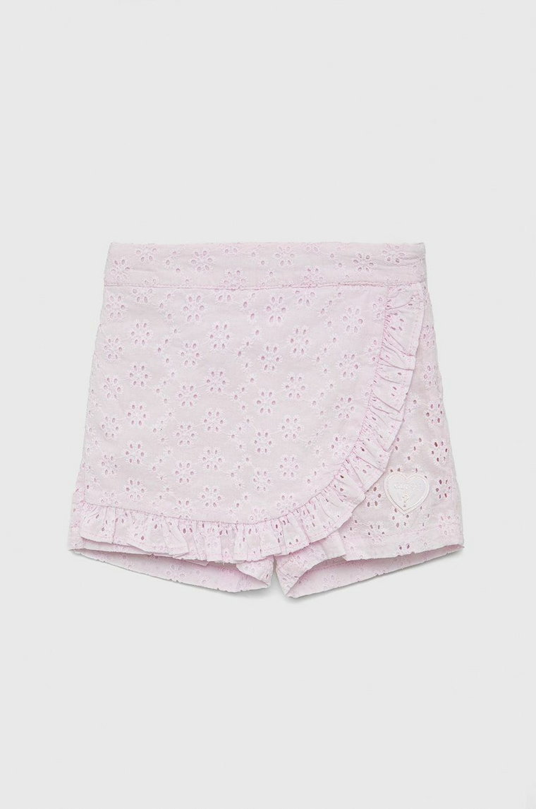Guess szorty bawełniane dziecięce kolor różowy gładkie