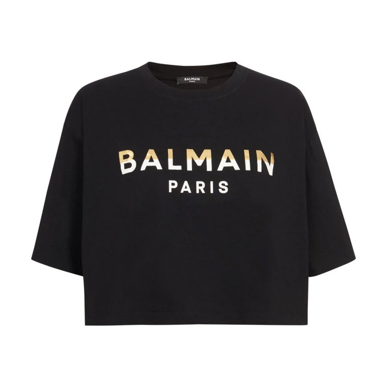 Dwukolorowa Cropped Paris T-shirt Balmain
