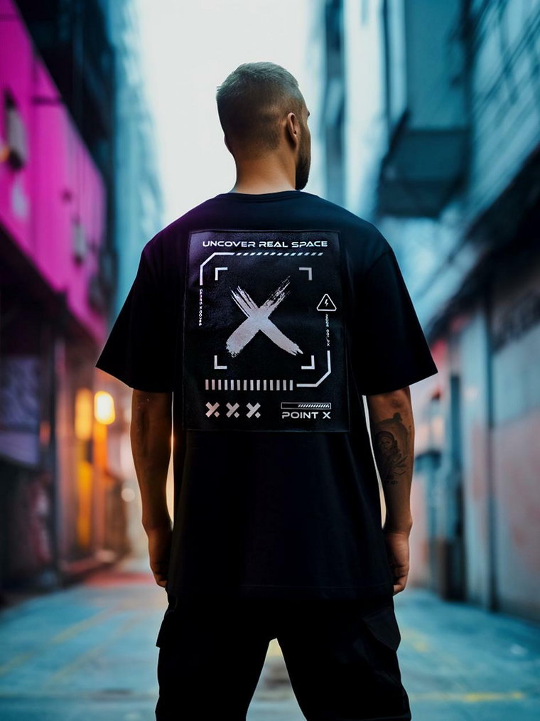 T-Shirt Oversize Techwear Męski Czarny Point X Uncover RS