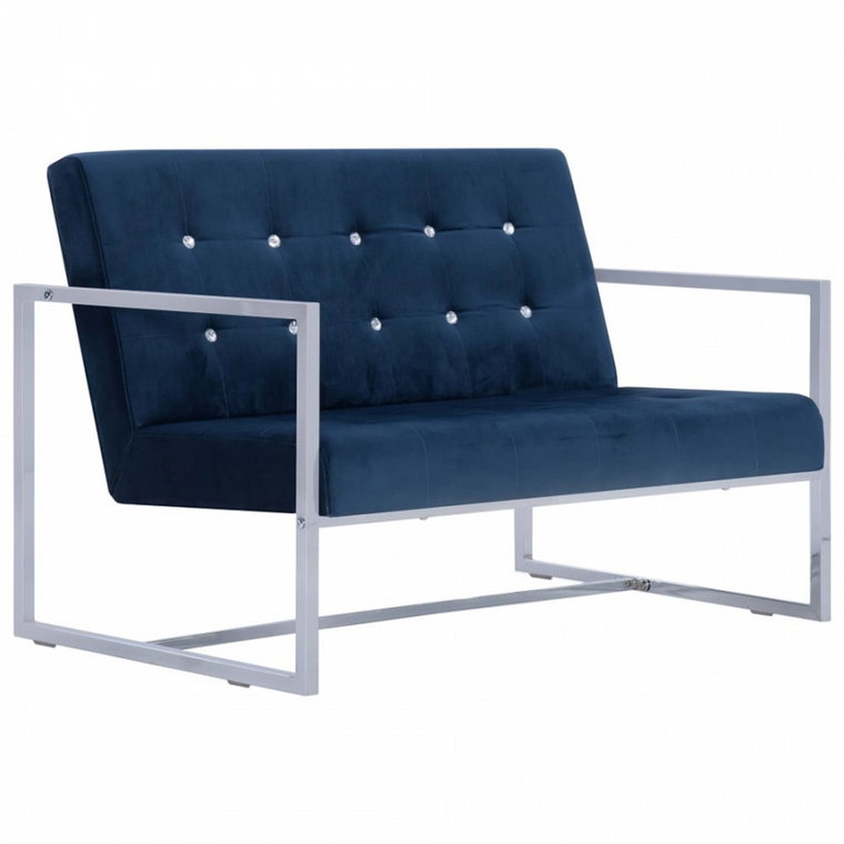 2-osobowa sofa z podłokietnikami niebieska chrom i aksamit kod: V-282166