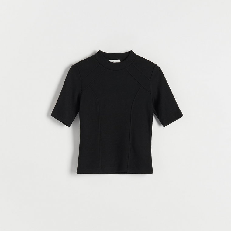Reserved - T-shirt z ozdobnymi przeszyciami - czarny