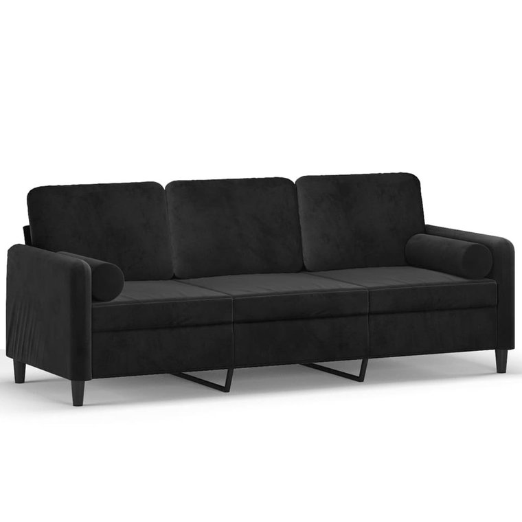 Sofa aksamitna 3-osobowa czarna 198x77x80 cm z pod