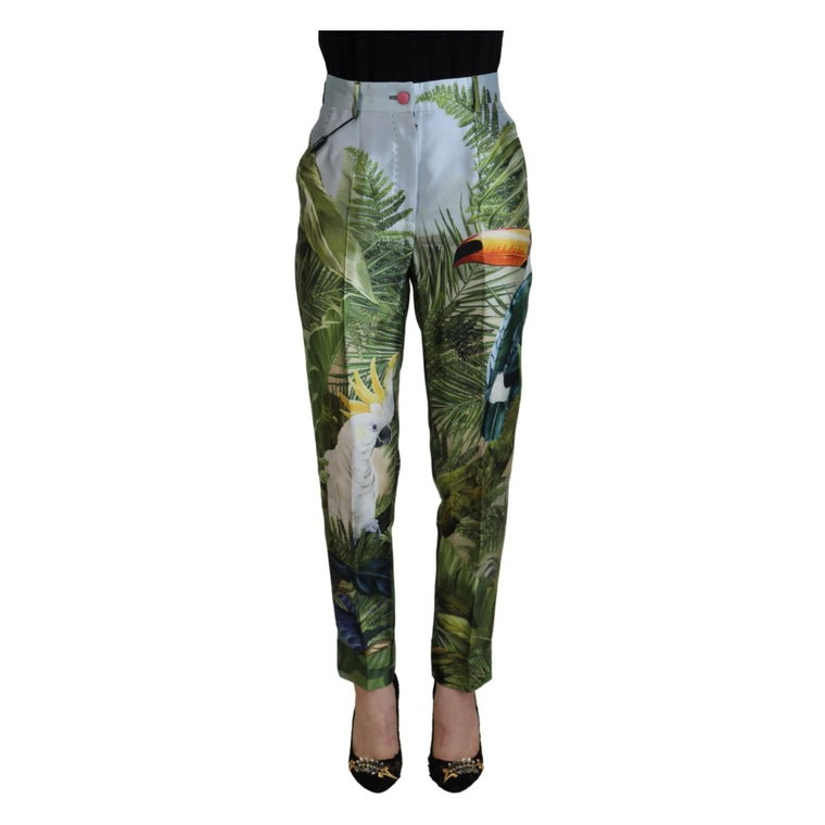Jedwabne Wielokolorowe Spodnie z Nadrukiem Dżungli Dolce & Gabbana