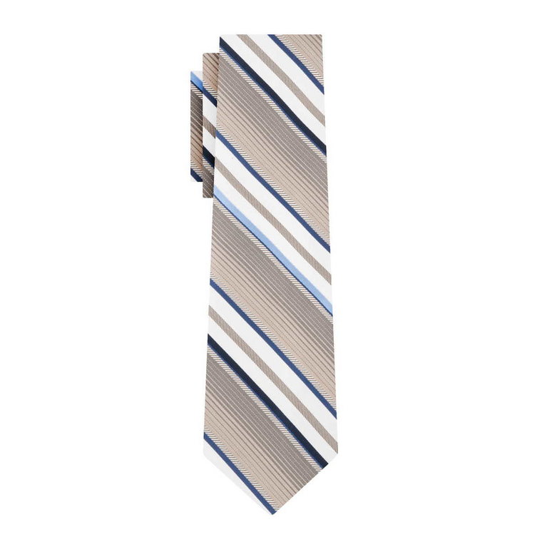 Krawat jedwabny beżowy w paski EM 1