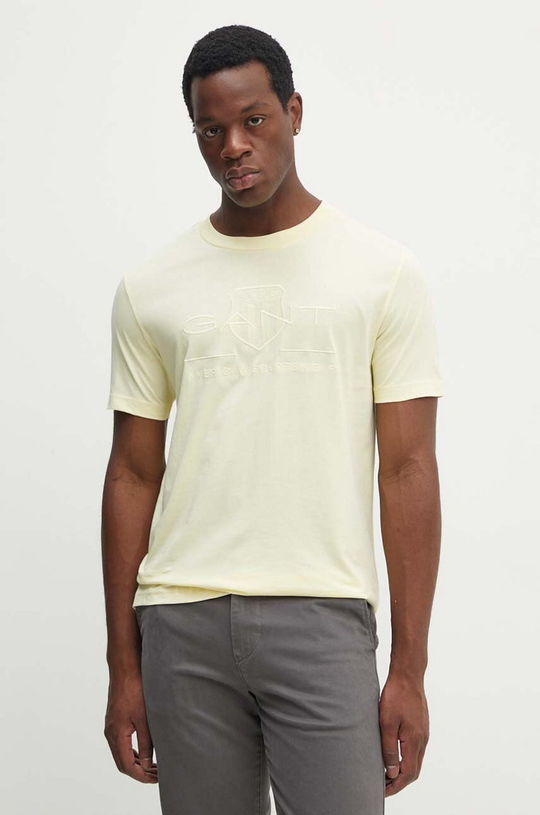 Gant t-shirt bawełniany męski kolor żółty z aplikacją