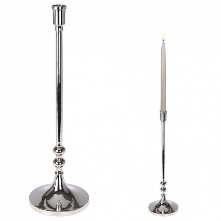 Świecznik aluminiowy stojak podstawka na długą świecę świeczkę srebrny 41 cm kod: O-569229