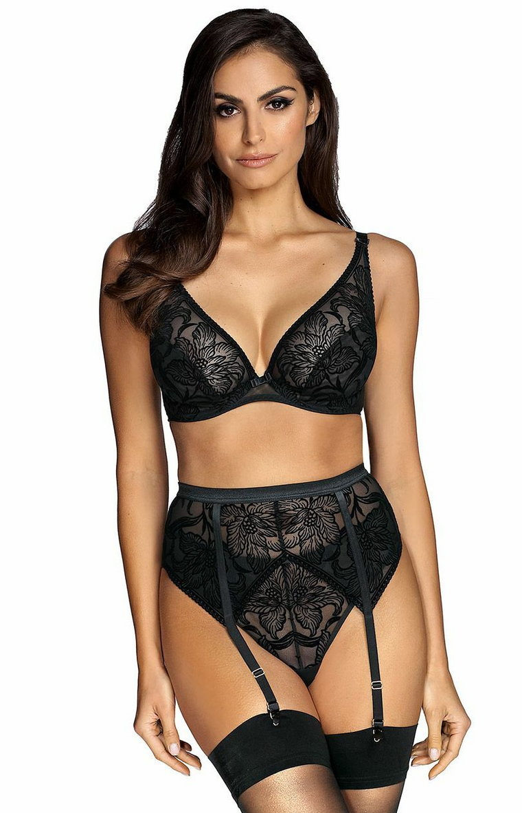 Biustonosz miękki bralette Velvet B801, Kolor czarny-wzór, Rozmiar 70C, Ewa Bien