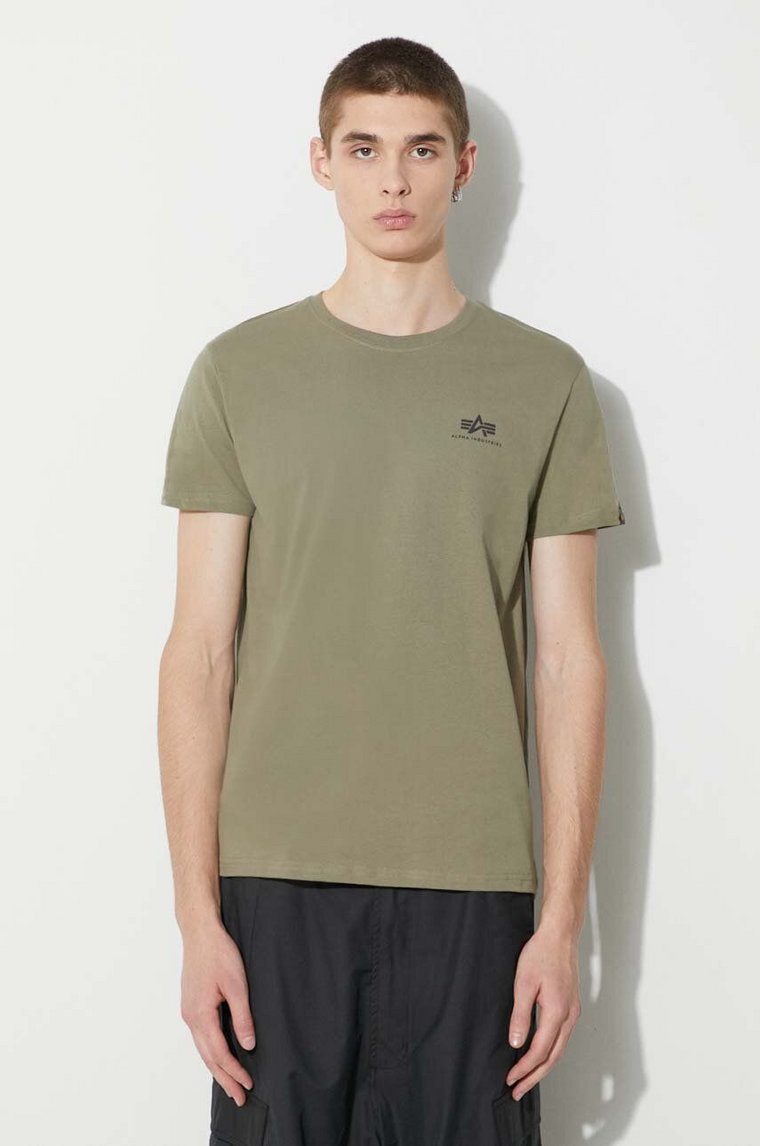 Alpha Industries t-shirt bawełniany Basic T Small Logo kolor zielony gładki 188505.11