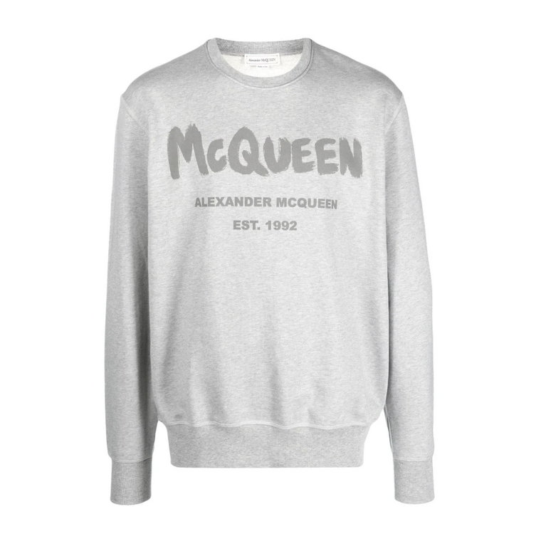 Bluza z nadrukiem logo, Szara, Męska Alexander McQueen