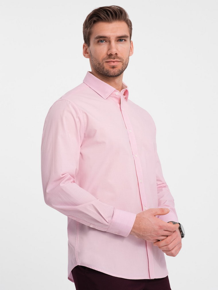 Bawełniana klasyczna koszula REGULAR - jasnoróżowa V2 OM-SHOS-0154