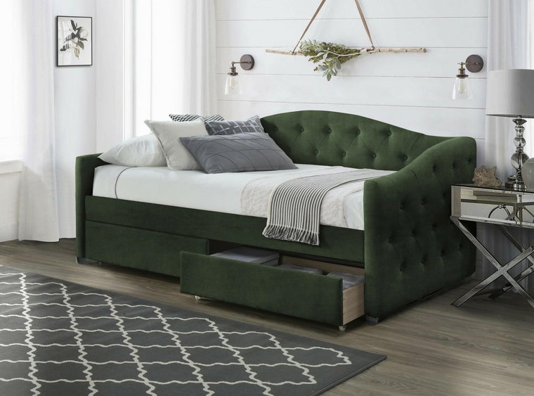 Łóżko Hola z szufladami ciemny zielony