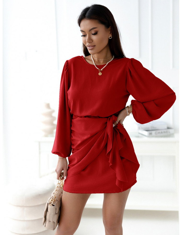 Elegancka sukienka z wiązaniem - DILLA - czerwony