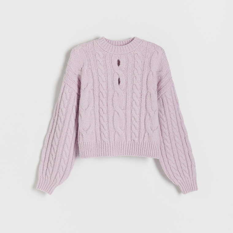 Reserved - Sweter z ozdobnym wycięciem - lawendowy
