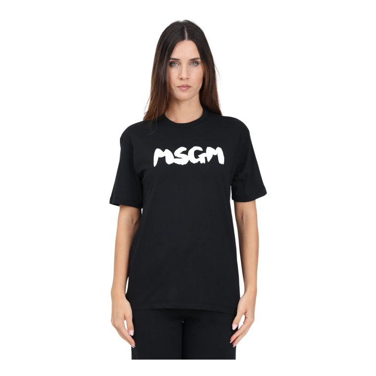 Czarna koszulka z krótkim rękawem i nadrukiem logo Msgm