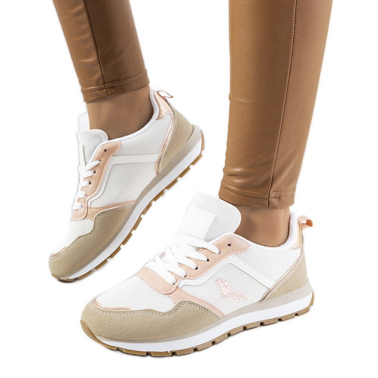Beżowe sneakersy damskie Fiorenti beżowy białe różowe