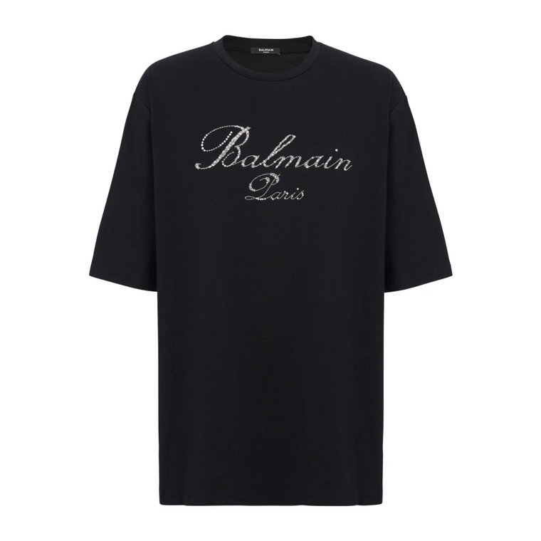 Koszulka z haftowanym podpisem Balmain