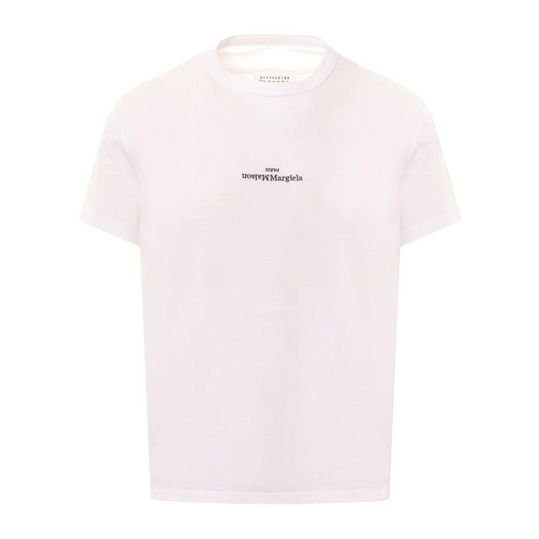 Biała koszulka z krótkim rękawem i haftowanym logo Maison Margiela