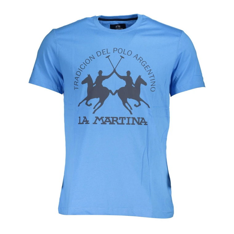 Niebieska Bawełniana Koszulka, Krótkie Rękawy, Regularny Krój La Martina