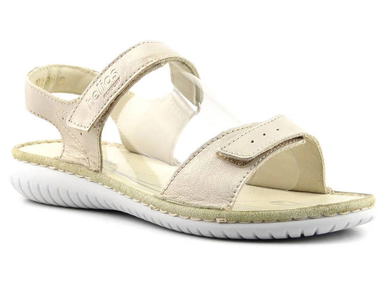 Skórzane sandały damskie na białej podeszwie - HELIOS Komfort 272, złote