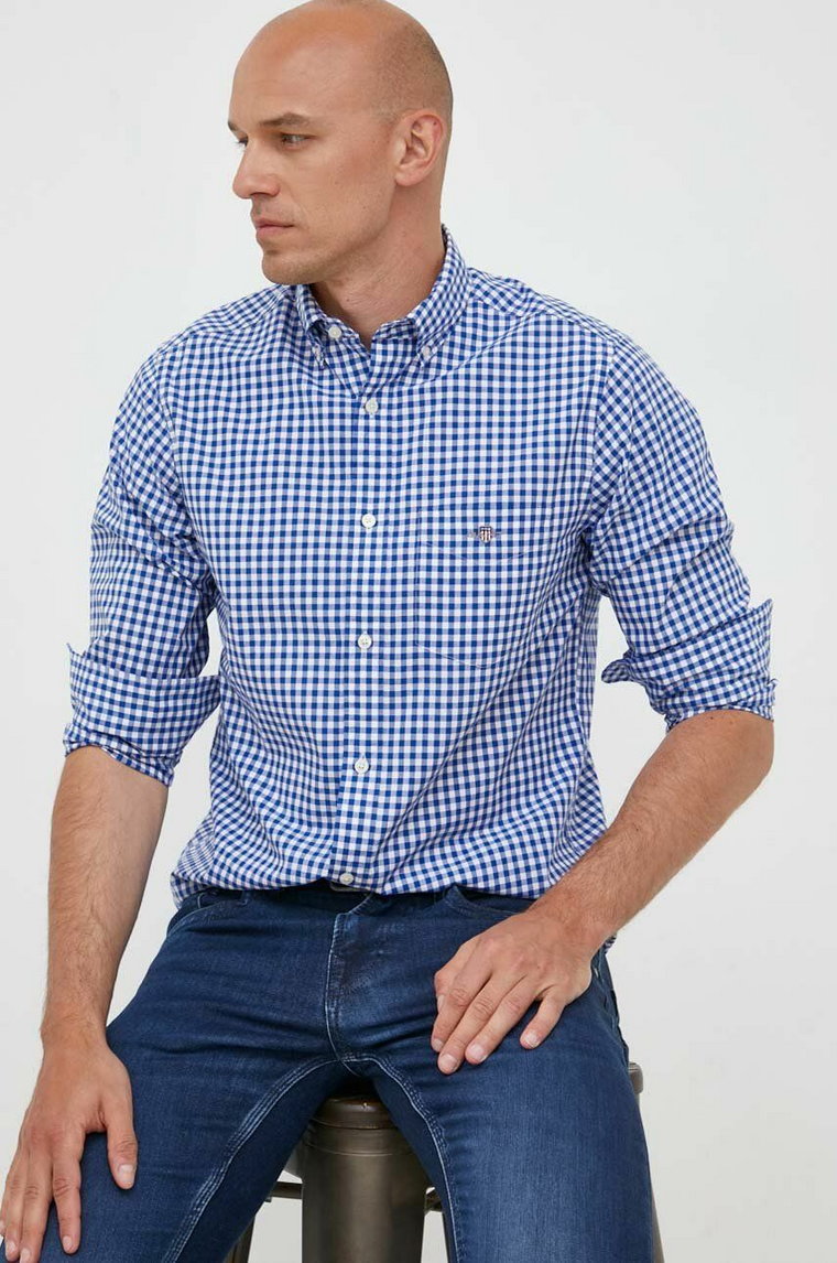 Gant koszula bawełniana męska kolor niebieski regular z kołnierzykiem button-down
