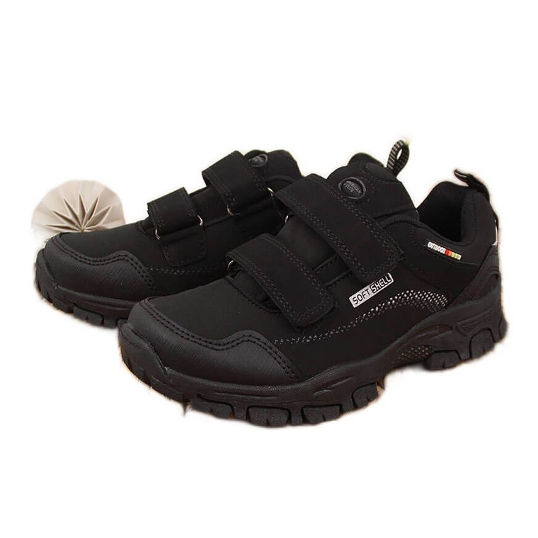 Buty trekkingowe dziecięce wodoodporne na rzep czarne American Club