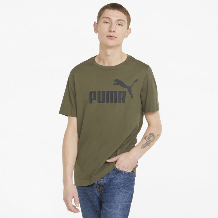 Męski t-shirt z nadrukiem PUMA ESS LOGO TEE - oliwkowy/khaki