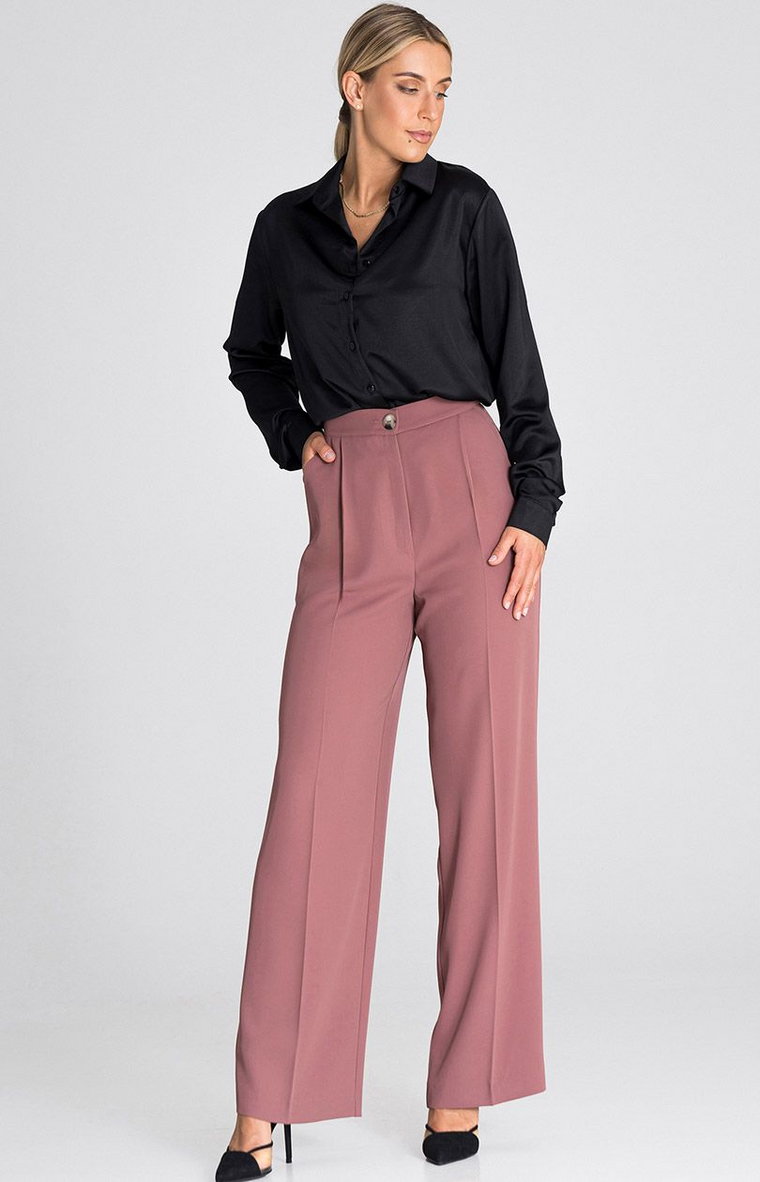 Eleganckie spodnie z szeroką nogawką ciemny róż M949, Kolor ciemny różowy, Rozmiar L, Figl