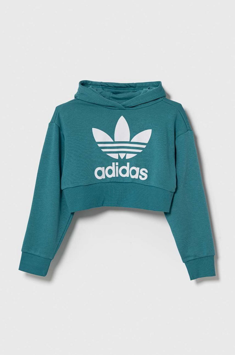 adidas Originals bluza dziecięca kolor turkusowy z kapturem z nadrukiem