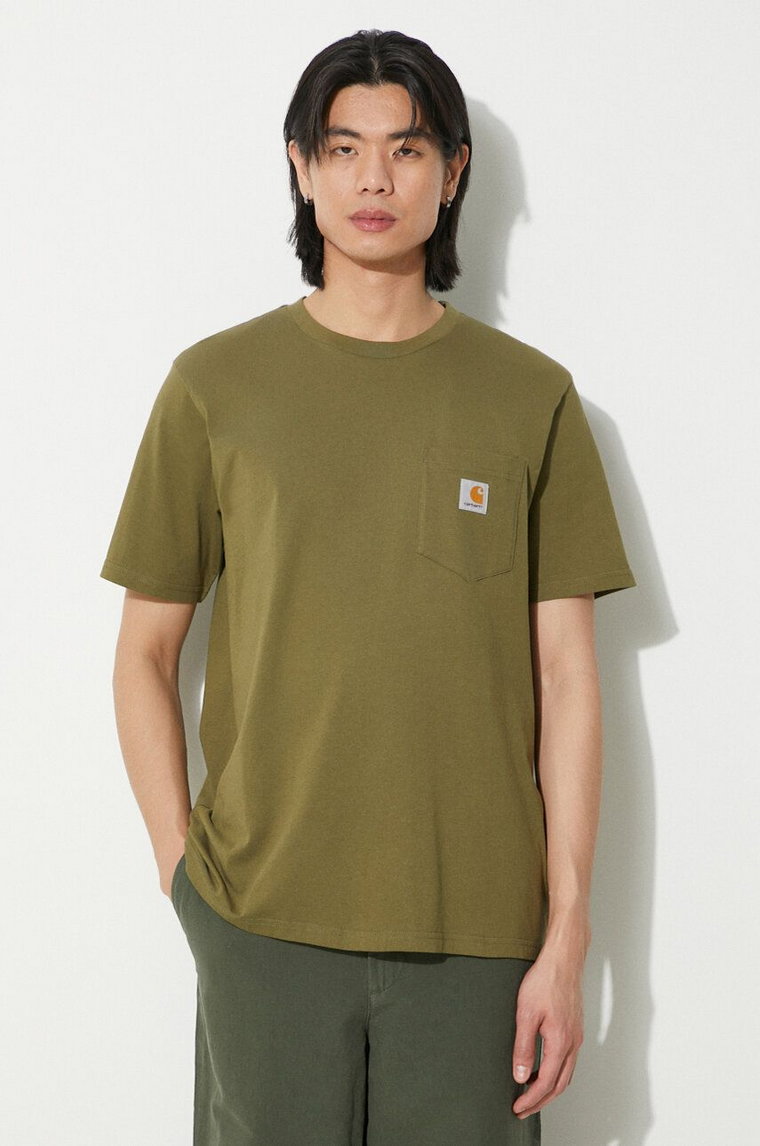 Carhartt WIP t-shirt bawełniany S/S Pocket T-Shirt męski kolor zielony z aplikacją I030434.1YSXX