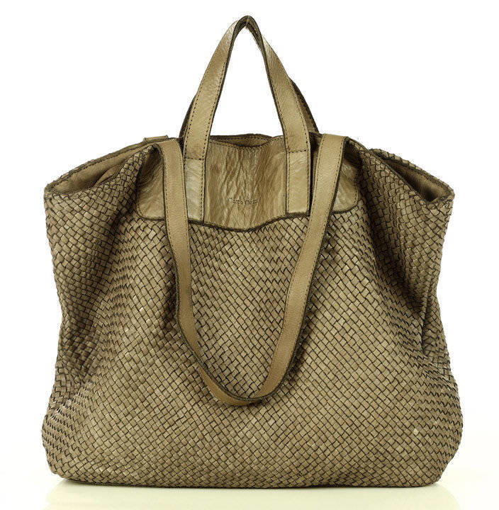 Torba damska pleciona shopper & shoulder leather bag - beż taupe