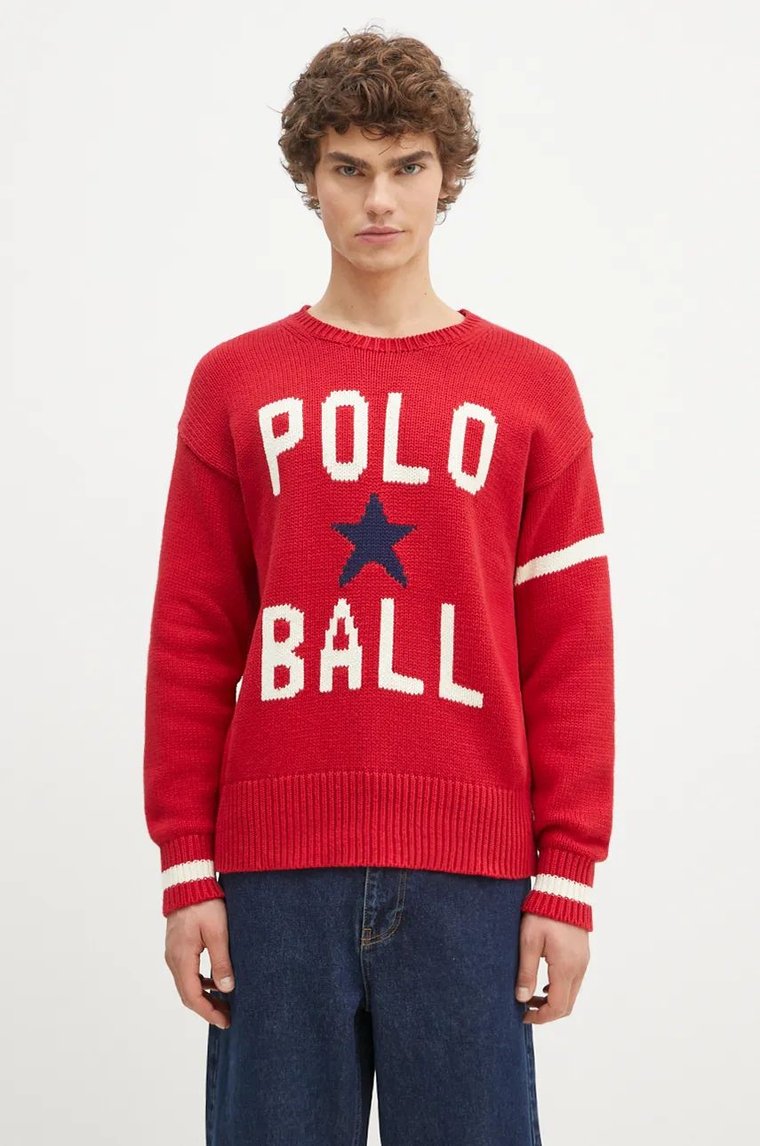 Polo Ralph Lauren sweter bawełniany kolor czerwony ciepły 710949298