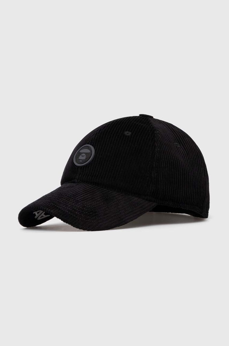 AAPE czapka z daszkiem bawełniana Cotton Corduroy kolor czarny z aplikacją ACP5223