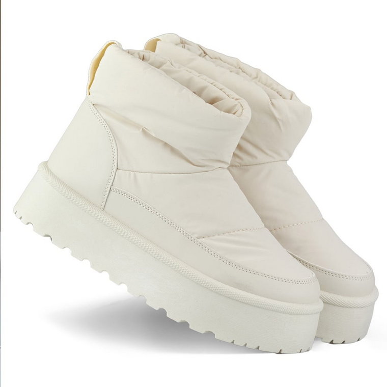 Beżowe buty zimowe śniegowce damskie na platformie beżowy