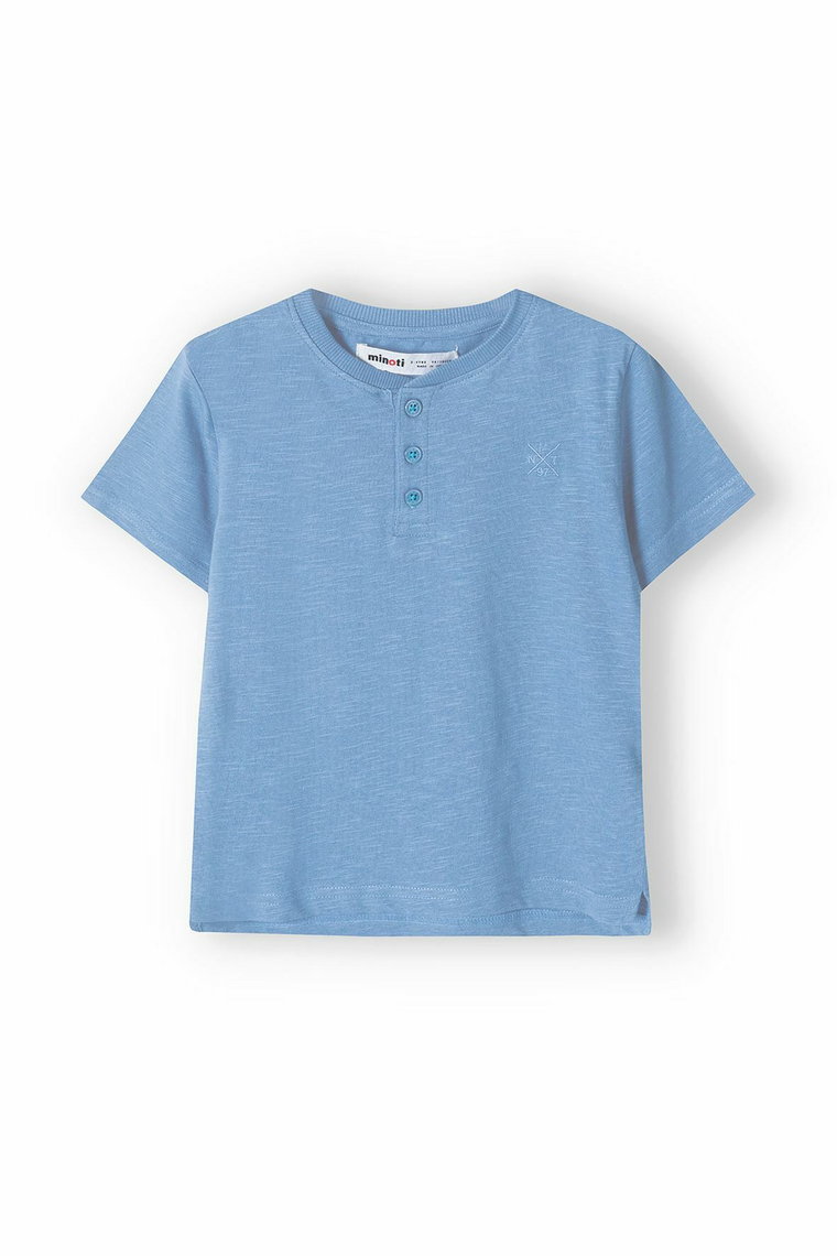 Niebieski t-shirt bawełniany basic dla niemowlaka z guzikami