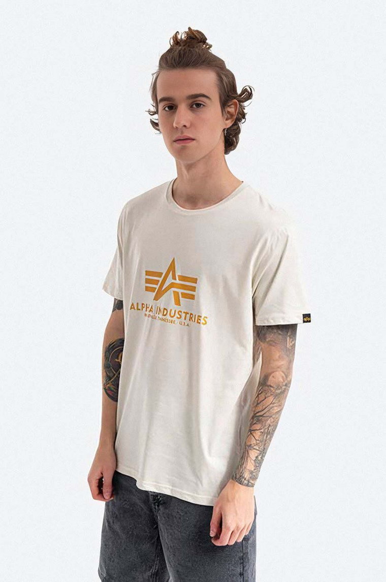 Alpha Industries t-shirt bawełniany kolor beżowy z nadrukiem 100501.300-KREMOWY