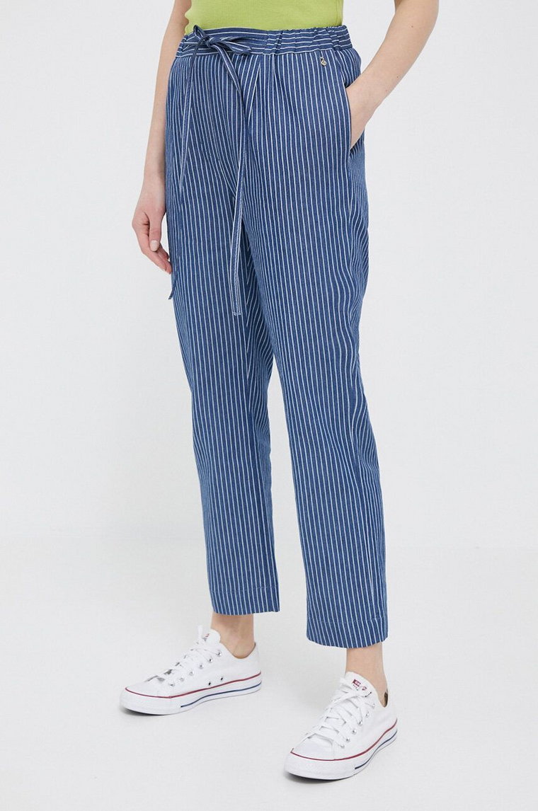 Artigli spodnie bawełniane kolor niebieski proste high waist